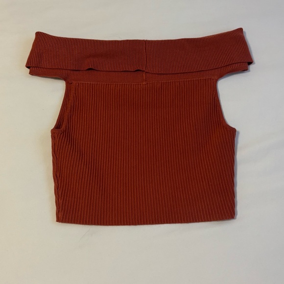 Forever 21 Rust Ribbed Off-Shoulder Crop Top - Picture 2 of 2
